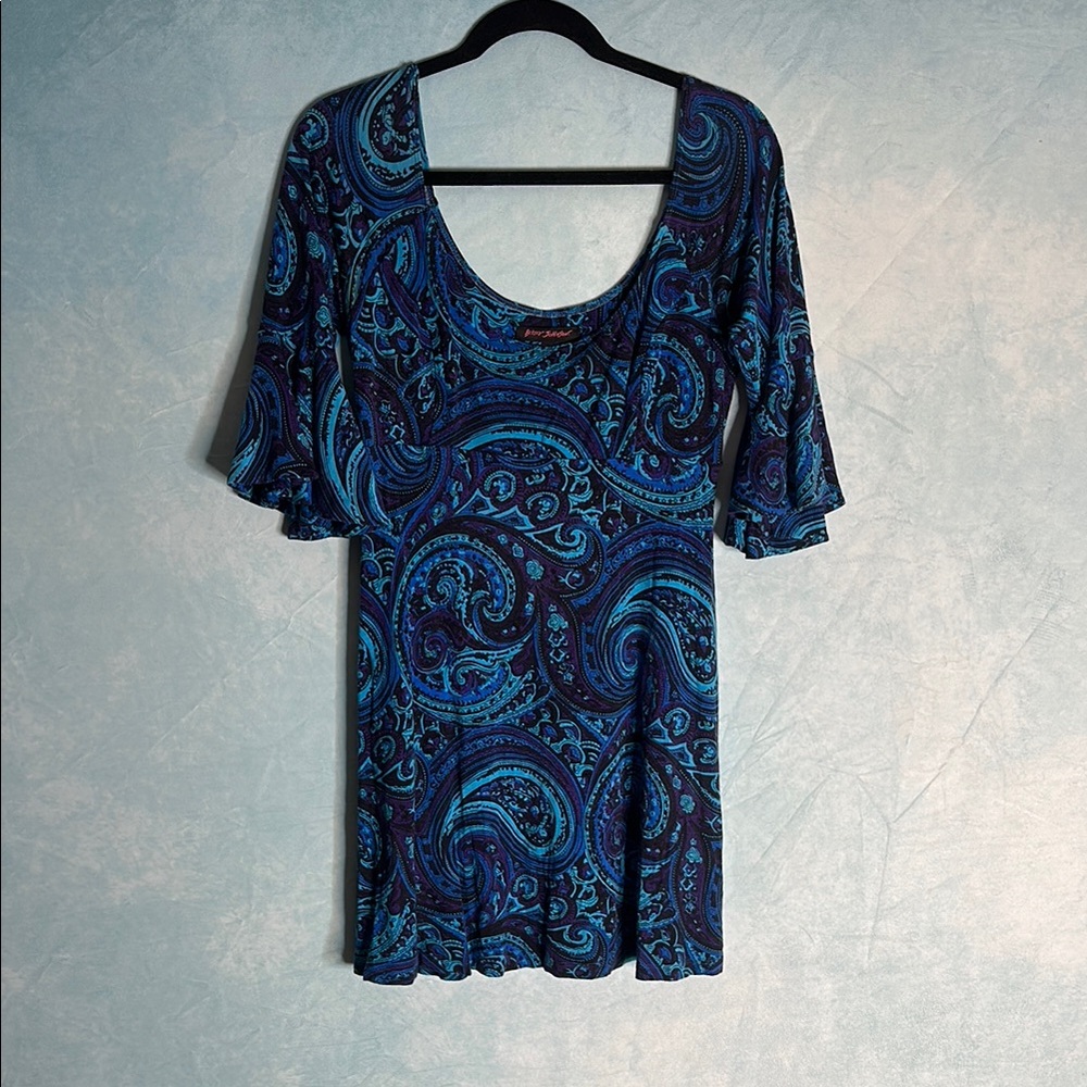 Vintage Betsey Johnson Blue Paisley Dress